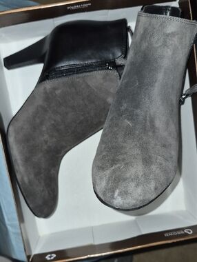 Franco Sarto Gray Suede Ankle Booties with Black Heel
